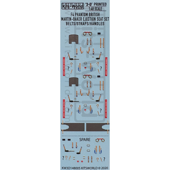 Kits World Kw3d148005 1/48 3d Decal Mcdonnell Douglas F4 Phantom Ii British Martin Baker Ejection Seat Set, Belts Straps Handles