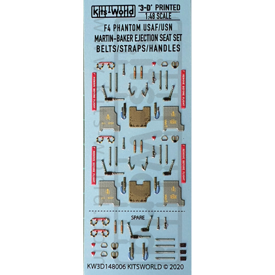 Kits World Kw3d148006 1/48 3d Decal Mcdonnell Douglas F4 Phantom Ii Usaf, Usn, Martin Baker Ejection Seat Set, Belts Straps Handles