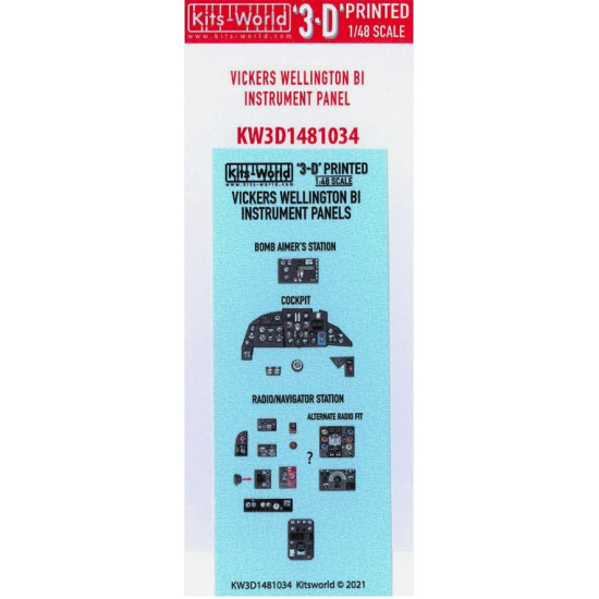 Kits World Kw3d1481034 1/48 Cockpit Instrument Panel Vickers Wellington B I