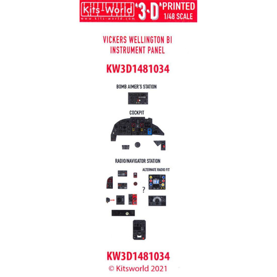 Kits World Kw3d1481034 1/48 Cockpit Instrument Panel Vickers Wellington B I