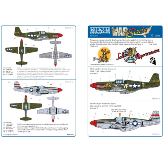 Kits World Kw132008 1/32 Decal For P-51b Mustang Shangri La Salem Representative