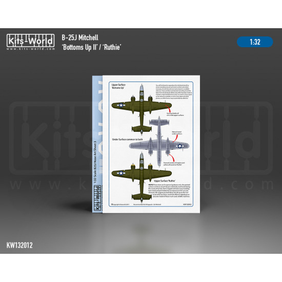 Kits World Kw132012 1/32 Decal For B-25j Mitchell Bottoms Up Ii Ruthie