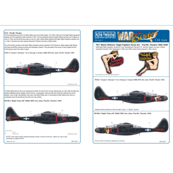 Kits World Kw132017 1/32 Decal For Northrop P-61 Coopers Snooper Night Take-off