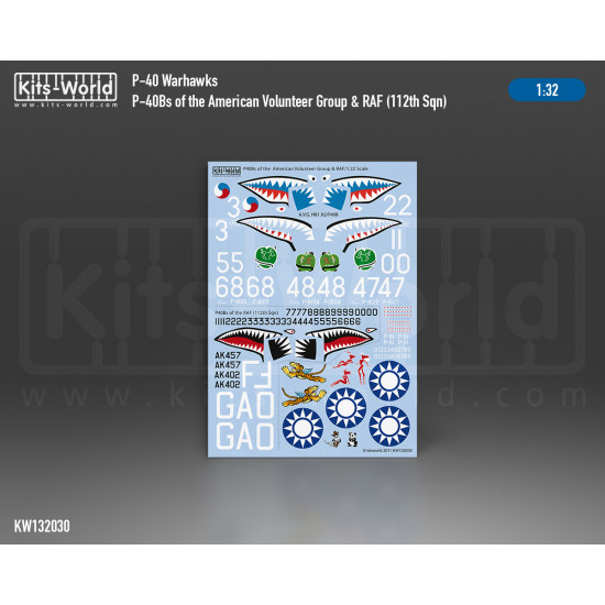 Kits World Kw132030 1/32 Decal For Curtiss P-40 Warhawks Kits World Kw132030 1/32 Decal For Curtiss P-40 Warhawks