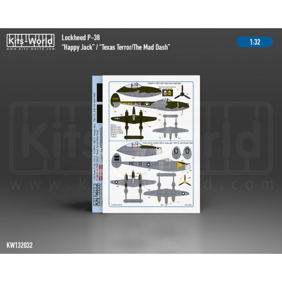 Kits World Kw132032 1/32 Decal Lockheed P-38 Lightning Happy Jack Texas Terror