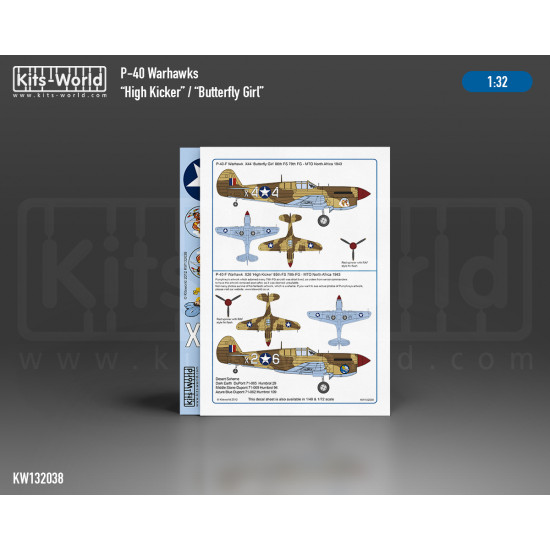 Kits World Kw132038 1/32 Decal Curtiss P-40f Warhawk High Kicker Butterfly Girl