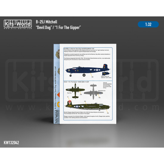 Kits World Kw132042 1/32 Decal N/A B-25j Mitchell Devil Dog For The Gipper Kits World Kw132042 1/32 Decal N/A B-25j Mitchell Devil Dog For The Gipper