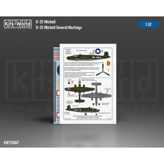 Kits World Kw132047 1/32 Decal For N/A B-25j/H Mitchell General Markings