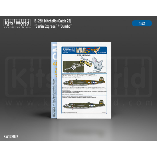 Kits World Kw132057 1/32 Decal For North American B-25h Mitchel