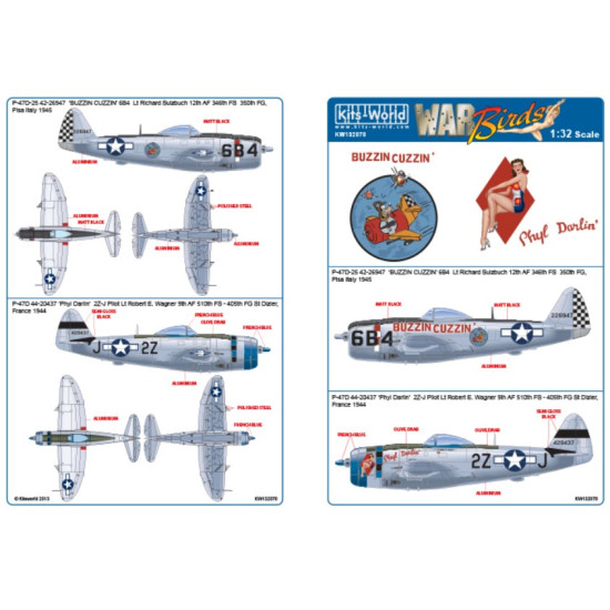 Kits World Kw132070 1/32 Decal For P-47d Thunderbolts Bubbletop