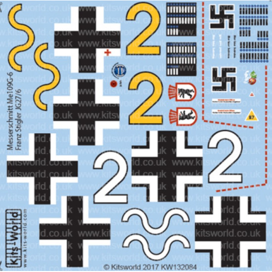Kits World Kw132084 1/32 Messerschmitt Me109g-6 Jg/27/6 Pilot Franz Stigler Kits World Kw132084 1/32 Messerschmitt Me109g-6 Jg/27/6 Pilot Franz Stigler