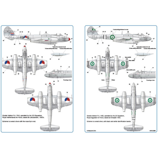 Kits World Kw132086 1/32 Decal For Gloster Meteor Mk.iv F4