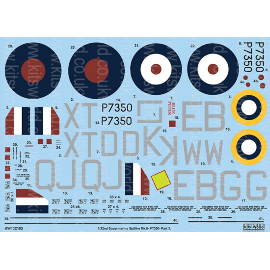 Kits World Kw132103 1/32 Decal Spitfire Mkiia P7350 Royal Air Force