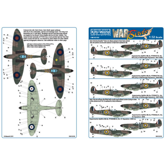 Kits World Kw132103 1/32 Decal Spitfire Mkiia P7350 Royal Air Force