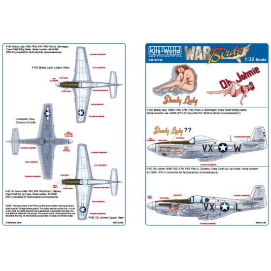 Kits World Kw132108 1/32 Decal For P-51f-6d F-6c Mustangs F-6d Shady Lady