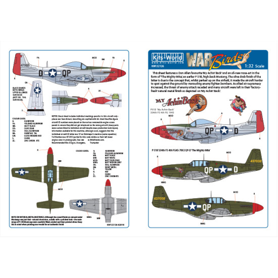 Kits World Kw132126 1/32 Decal For P-51d Mustang 44-73155 My Achin Back