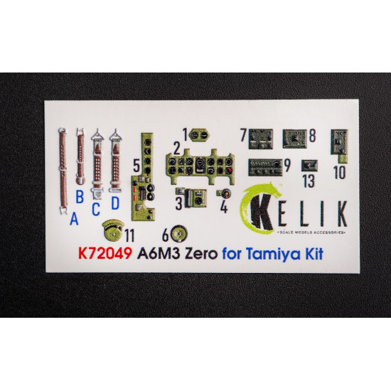 Kelik K72049 1/72 A6m3 Zero Interior 3d Decals For Tamiya Kit