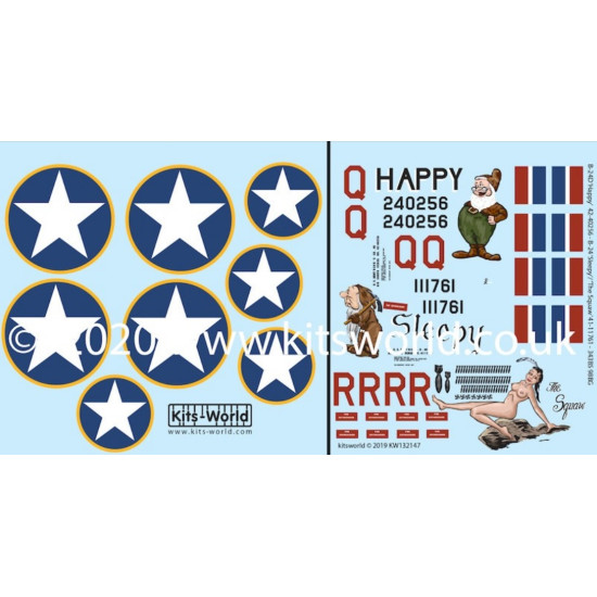 Kits World Kw132147 1/32 Decal For B-24d Liberator Happy And Sleepy The Squaw