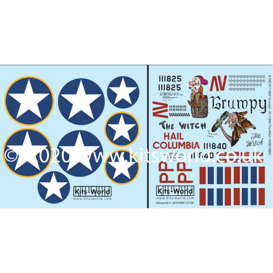 Kits-World decals 1/32 B-24D Liberator 'Grumpy/Hail Columbia' & 'The Witch' - KW132149 Kits-World decals 1/32 B-24D Liberator 'Grumpy/Hail Columbia' & 'The Witch' - KW132149