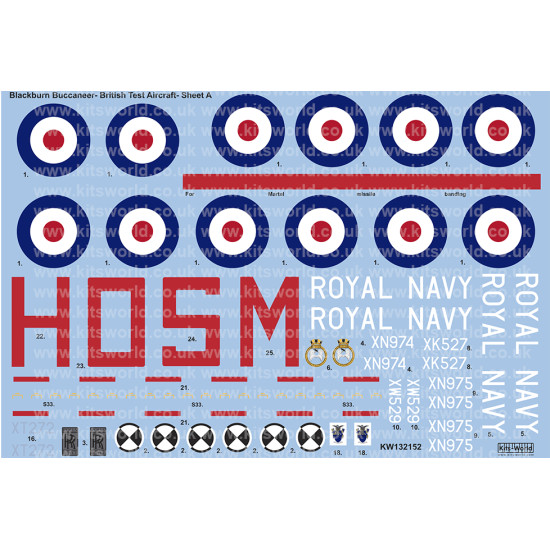 Kits World Kw132152 1/32 Decal For Blackburn Buccaneers S. Mk 2 Mk 2a Mk 2b