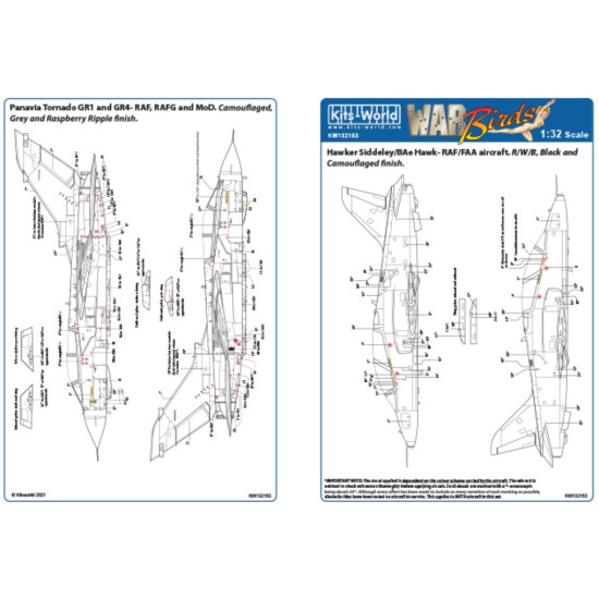 Kits World Kw132153 1/32 Decal For Bae Hawk Panavia Tornado Gr1-gr4