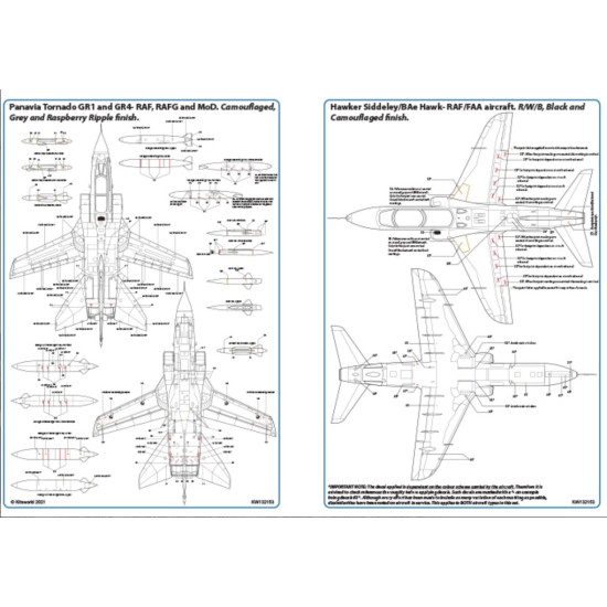 Kits World Kw132153 1/32 Decal For Bae Hawk Panavia Tornado Gr1-gr4