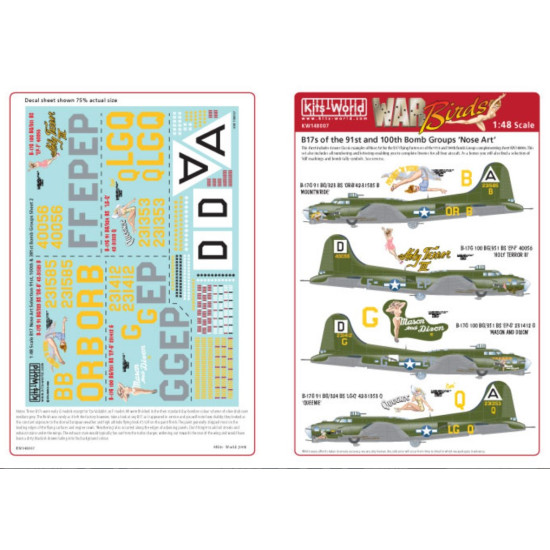 Kits World Kw148007 1/48 Decal Boeing B-17g Flying Fortress Nose Art Selection