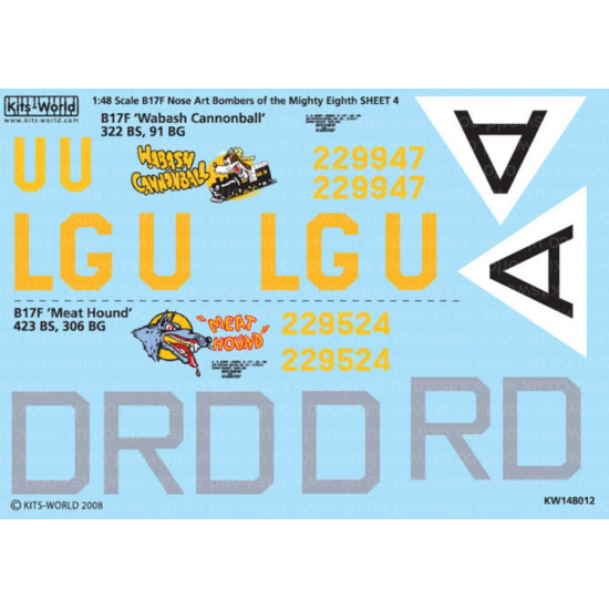 Kits World Kw148012 1/48 Decal For Boeing B-17f Flying Fortress