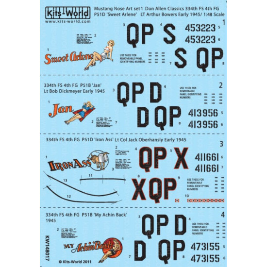 Kits World Kw148017 1/48 Decal For American Nose Art P51b/D Mustang Kits World Kw148017 1/48 Decal For American Nose Art P51b/D Mustang