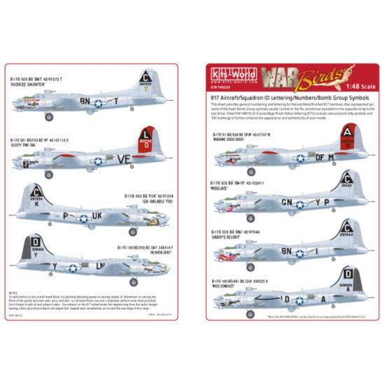 Kits World Kw148026 1/48 Decal For Boeing B-17 F/G Flying Fortress