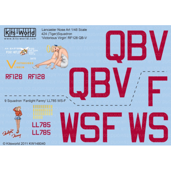 Kits World Kw148040 1/48 Decal For Avro Lancaster Bomber 424 Tiger Squadron Kits World Kw148040 1/48 Decal For Avro Lancaster Bomber 424 Tiger Squadron