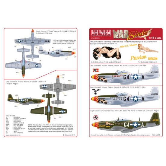 Kits World Kw148055 1/48 Decal Captain Charles Weaver Passion Wagon 357 Fg Early