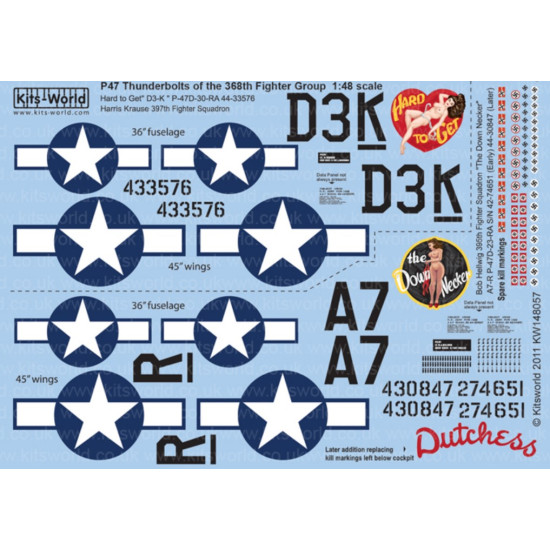 Kits World Kw148057 1/48 Decal For P-47d S 368th Fg 397th Fighter Squadron