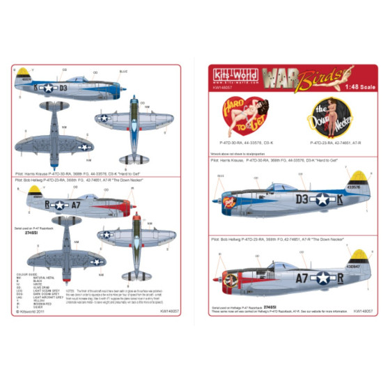 Kits World Kw148057 1/48 Decal For P-47d S 368th Fg 397th Fighter Squadron