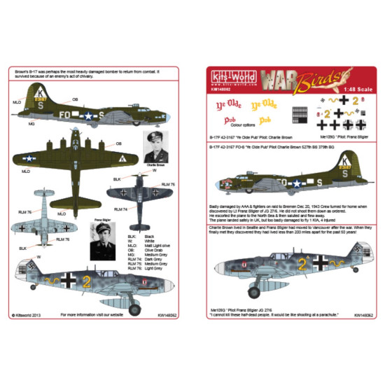 Kits World Kw148062 1/48 Decal For Boeing B-17 F/G Flying Fortress Ye Olde Pub