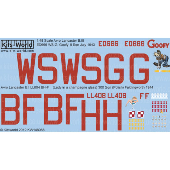 Kits World Kw148066 1/48 Decal Avro Lancaster B.iii Ed666 Ws-g Goofy 9 Squadron