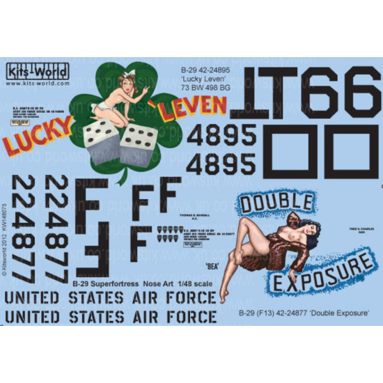 Kits World Kw148075 1/48 Decal For B-29 Super Fortress 42-24895 Lucky Leven