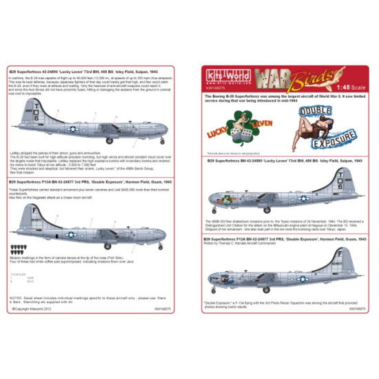 Kits World Kw148075 1/48 Decal For B-29 Super Fortress 42-24895 Lucky Leven