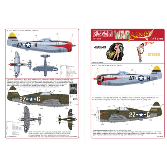 Kits World Kw148079 1/48 Decal For P-47 Thunderbolts Fran 395th Fs 368 Fg