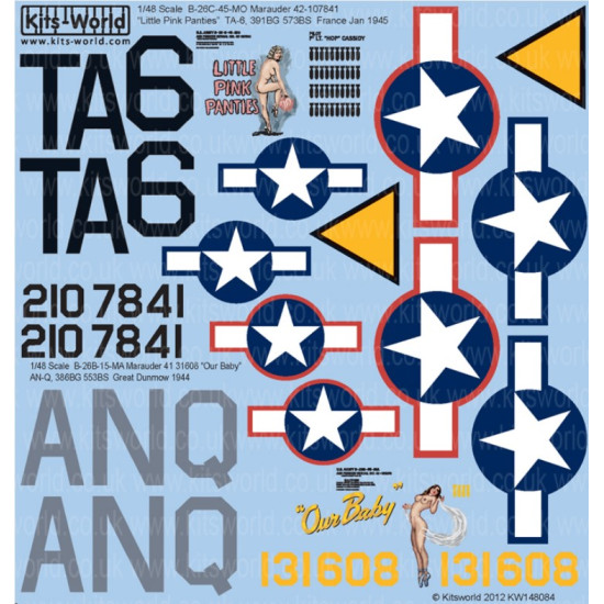 Kits World Kw148084 1/48 Decal B-26c Marauders B-26c-45-mo Little Pink Panties
