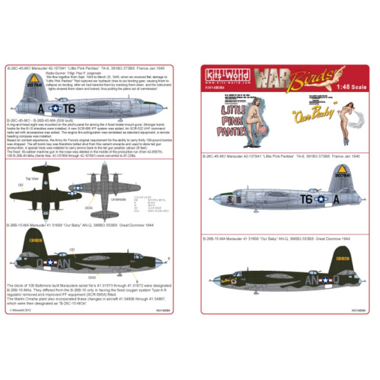 Kits World Kw148084 1/48 Decal B-26c Marauders B-26c-45-mo Little Pink Panties