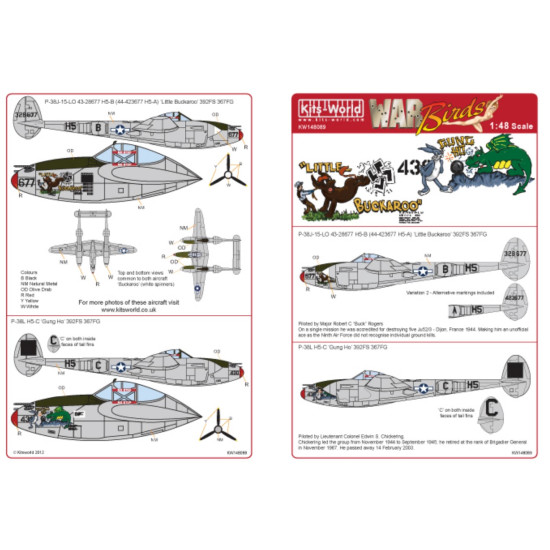 Kits World Kw148089 1/48 Decal For P-38 Lightnings P-38j-15-lo Little Buckaroo