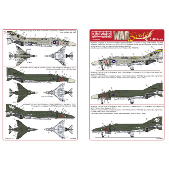 Kits World Kw148095 1/48 Decal For Mcdonnell Douglas F-4b Phantom Ii Academy