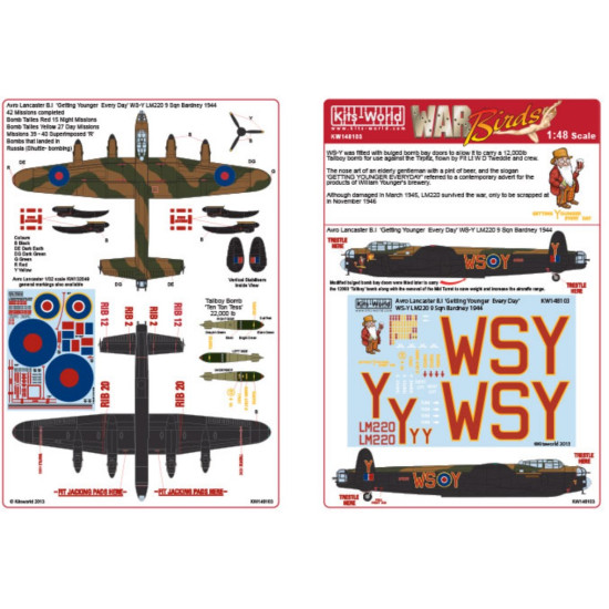 Kits World Kw148103 1/48 Decal For Avro Lancaster B.i Getting Younger Every Day