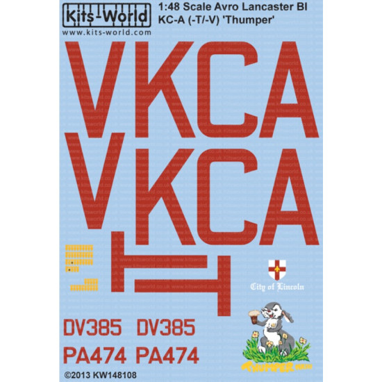 Kits World Kw148108 1/48 Decal Avro Lancaster B.i Kc-a-t/-v Pa474 Dv 385 Thumper
