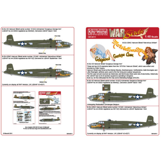 Kits World Kw148111 1/48 Decal For B-25j Mitchell Accessories For Aircraft