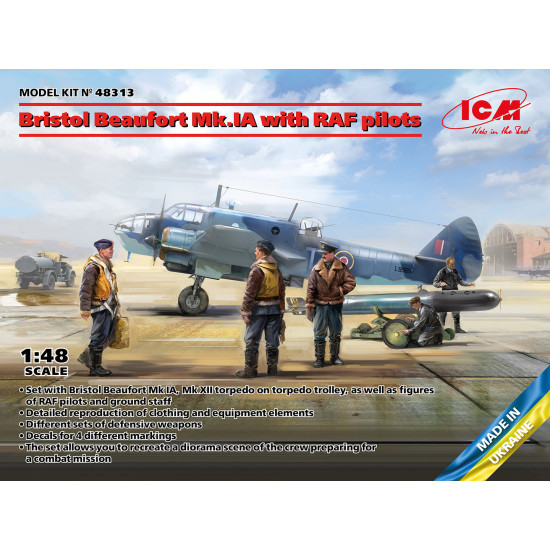 Icm 48313 1/48 Bristol Beaufort Mk.ia With Raf Pilots Plastic Model Kit