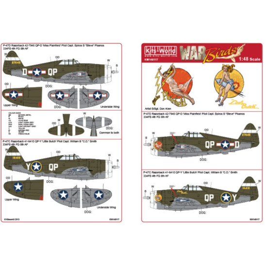 Kits World Kw148117 1/48 Decal For P-47c/D Razorbacks Accessories For Aircraft