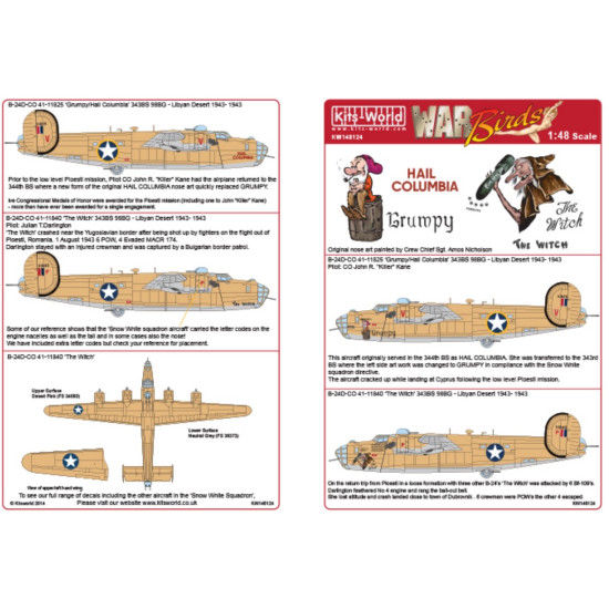 Kits World Kw148124 1/48 Decal For B-24d Liberator Accessories For Aircraft