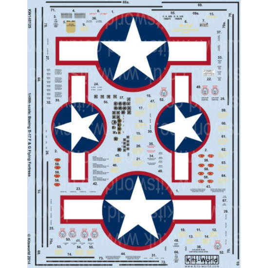 Kits World Kw148125 1/48 Decal For Boeing B-17 F/G Flying Fortress